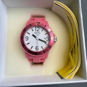Invicta Angel 1209 Pink Plastic Case White Dial Swiss Movement Watch Boxed